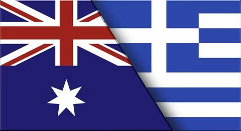 Double Flag of Australia and Greece. Australian and Greek National flags. 3D Stock Illustration
