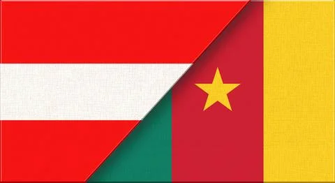 Double Flag of Austria and Cameroon on fabric texture 3D illustration. Stock Illustration
