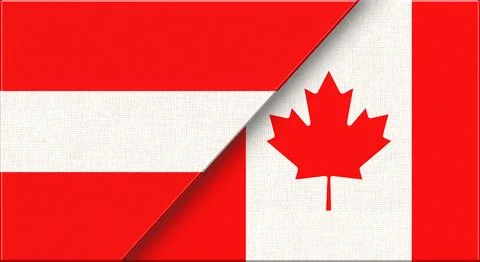 Double Flag of Austria and Canada on fabric texture. 3D illustration Stock Illustration