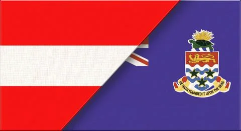 Double Flag of Austria and Cayman Islands on Fabric Texture. Stock Illustration