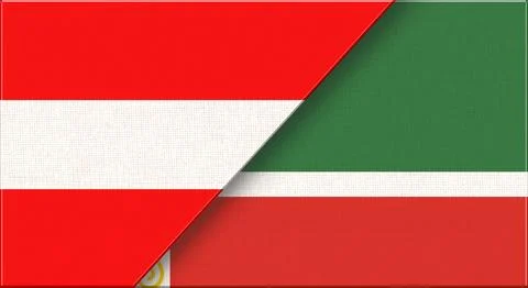 Double Flag of Austria and Chechnya on Fabric Texture. Stock Illustration