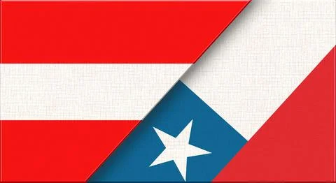 Double Flag of Austria and Chile on Fabric Texture. Stock Illustration