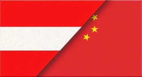 Double Flag of Austria and China on Fabric Texture. 3D illustration. Stock Illustration