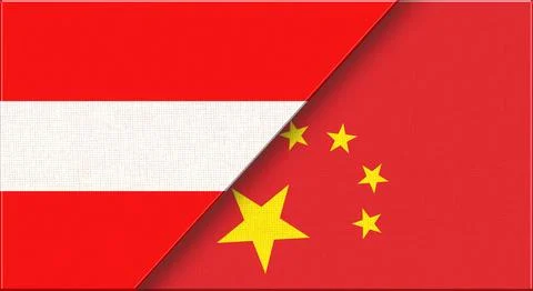 Double Flag of Austria and China on Fabric Texture. 3D illustration. Stock Illustration