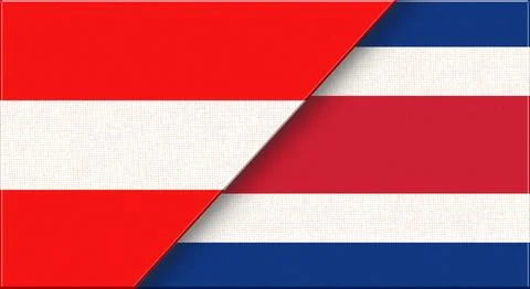 Double Flag of Austria and Costa Rica on Fabric Texture. 3D illustration Stock Illustration