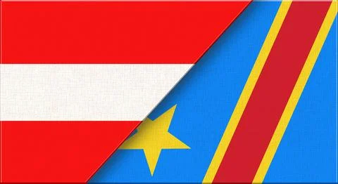 Double flag of Austria and Democratic Republic of the Congo on fabric texture Stock Illustration