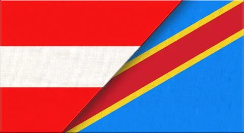 Double flag of Austria and Democratic Republic of the Congo on fabric texture Stock Illustration