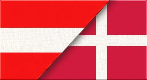 Double flag of Austria and Denmark on fabric texture. 3D illustration. Stock Illustration
