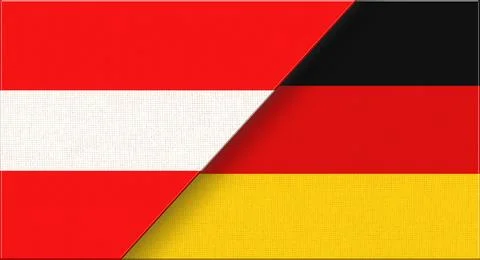 Double Flag of Austria and Germany on Fabric Texture. Austrian and German fla Stock Illustration