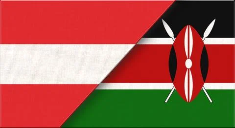 Double flag Austria and Kenya on fabric texture. 3D illustration Stockillustratie