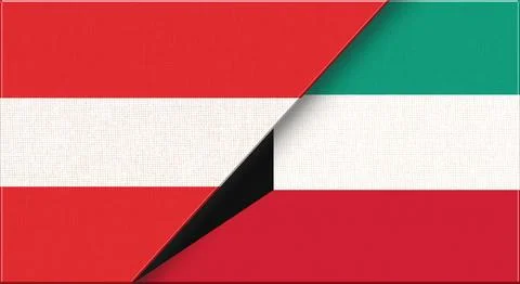 Double flag of Austria and Kuwait on fabric texture. Flag of Austria and Kuwa Stock Illustration