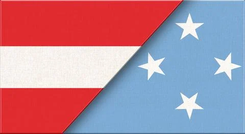 Double Flag of Austria and Micronesia on Fabric Texture. 3D illustration Stock Illustration