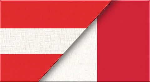 Double Flag of Austria and Peru on Fabric Texture - 3D illustration Stock Illustration