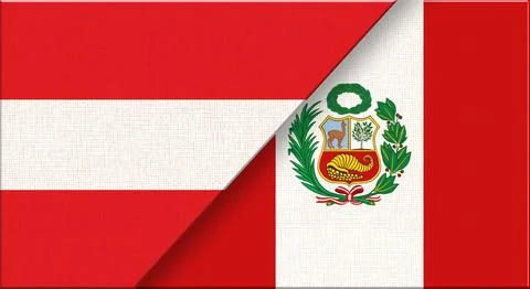 Double flag of Austria and Peru on fabric texture. 3D illustration Stock Illustration