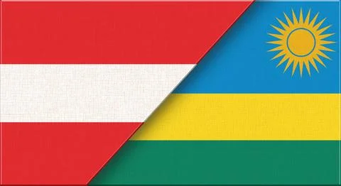 Double flag of Austria and Rwanda on fabric texture. Flag of Austria and Rwan Stock Illustration