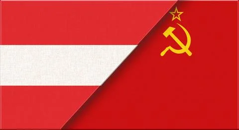 Double flag of Austria and Soviet Union on fabric texture. Two Flag Together イラスト素材