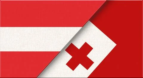 Double flag of Austria and Tonga on fabric. Austrian and Tongan flag in one Stock Illustration