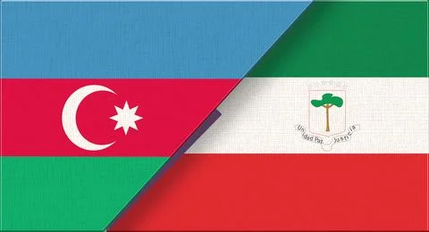 Double Flag Azerbaijan and Equatorial Guinea on Fabric Texture. イラスト素材