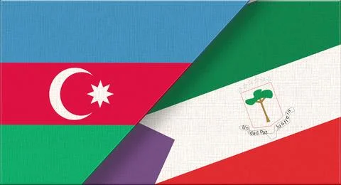 Double Flag Azerbaijan and Equatorial Guinea on Fabric Texture. イラスト素材