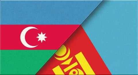 Double Flag Azerbaijan and Mongolia on Fabric Texture. 3D illustration Stock Illustration