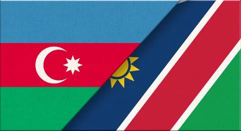 Double Flag Azerbaijan and Namibia on Fabric. Azerbaijan - Namibia relations Stock Illustration