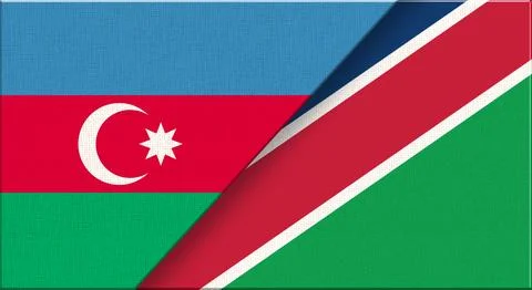 Double Flag Azerbaijan and Namibia on Fabric. Azerbaijan - Namibia relations Stock Illustration