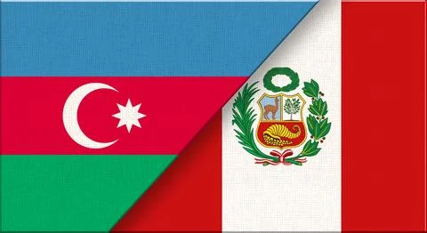 Double Flag of Azerbaijan and Peru on Fabric. Azerbaijani - Peruvian relation Stock Illustration