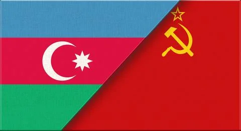 Double Flag of Azerbaijan and Soviet Union on Fabric Texture. イラスト素材