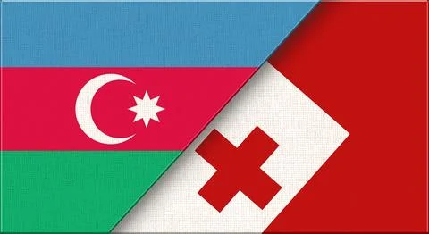 Double Flag of Azerbaijan and Tonga on Fabric Texture. 3D illustration Stock Illustration