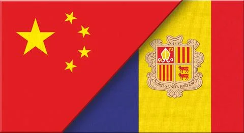 Double flag of China and Andorra on fabric texture. Two Flag Together Stock Illustration