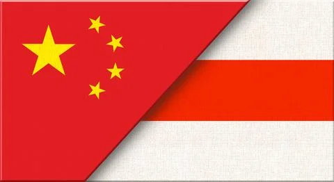 Double flag of China and Belarus on fabric texture - 3D illustration. Illustrazione stock