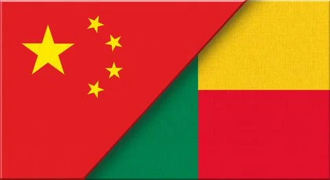 Double flag of China and Benin on fabric texture - 3D illustration. Illustrazione stock