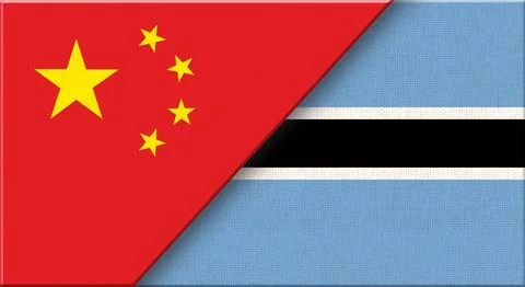 Double flag of China and Botswana on fabric texture - 3D illustration. Stock Illustration