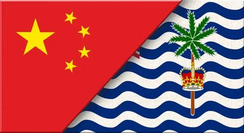 Double flag of China and British Indian Ocean Territory on fabric texture - 3 Stock Illustration