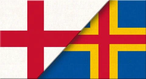 Double flag of England and Aland Islands on fabric texture - 3D illustration Stock Illustration