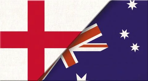 Double flag of England and Australia on fabric texture - 3D illustration. イラスト素材
