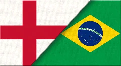 Double flag of England and Brazil on fabric texture. Flag of England and Braz Stock Illustration