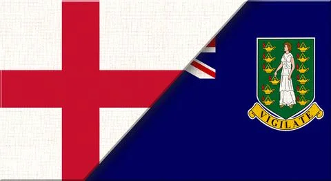 Double flag of England and British Virgin Islands on fabric- 3D illustration. Stock Illustration