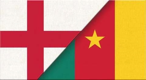 Double flag of England and Cameroon on fabric texture - 3D illustration. Illustrazione stock