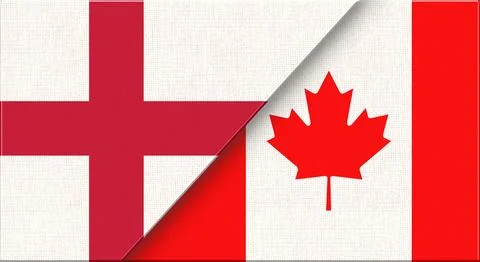 Double flag of England and Canada on fabric texture - 3D illustration Stock Illustration