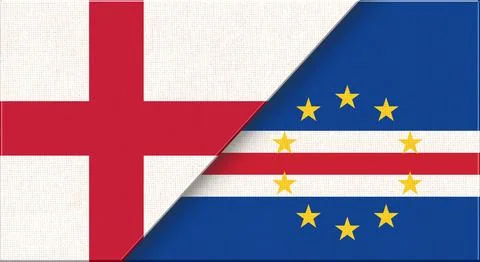 Double flag of England and Cape Verde on fabric texture - 3D illustration Stock Illustration