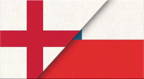 Double flag of England and Chile on fabric texture - 3D illustration. Stock Illustration