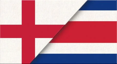 Double flag of England and Costa Rica on fabric texture. Stock Illustration