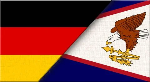 Double flag of Germany and American Samoa on fabric texture - 3D illustration Stock Illustration