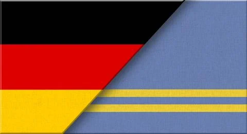 Double flag of Germany and Aruba on fabric texture - 3D illustration. Stock Illustration