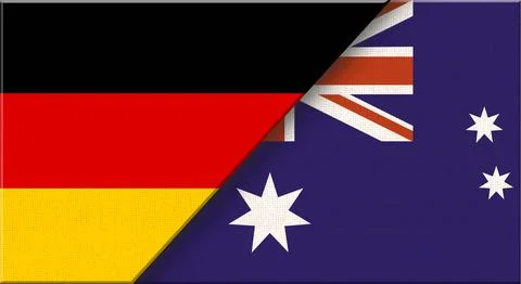 Double flag of Germany and Australia on fabric texture - 3D illustration Stock Illustration