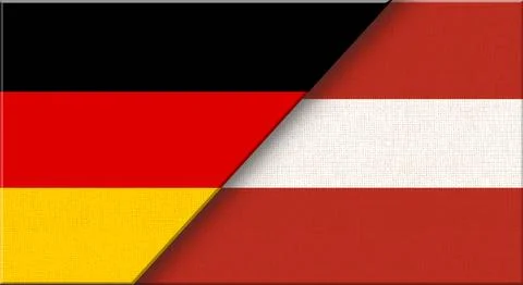 Double flag of Germany and Austria on fabric texture - 3D illustration Stock Illustration