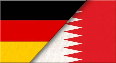 Double flag of Germany and Bahrain on fabric texture - 3D illustration Stock Illustration