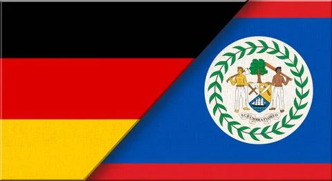 Double flag of Germany and Belize on fabric texture - 3D illustration. Stock Illustration