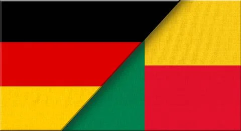 Double flag of Germany and Benin on fabric texture - 3D illustration. Stock Illustration
